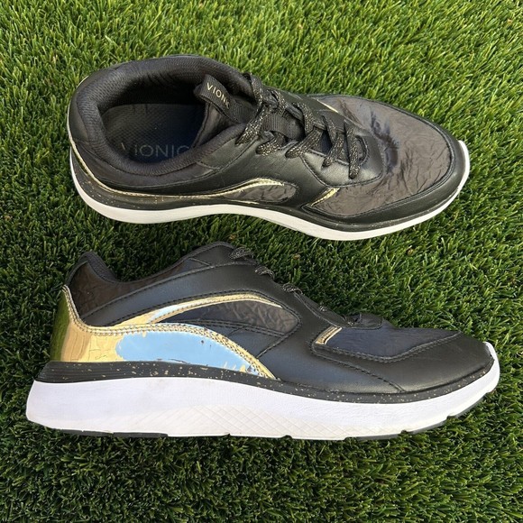 Vionic Adela Walking Shoe Sneakers Women's Size 8.5 Black & Gold Metallic - Picture 1 of 11